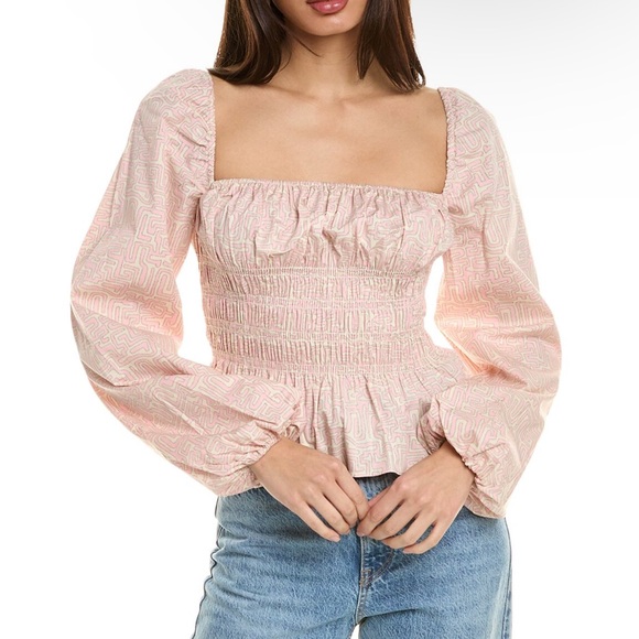 Staud Jules Smocked Peplum Long Sleeve Top - Picture 1 of 9